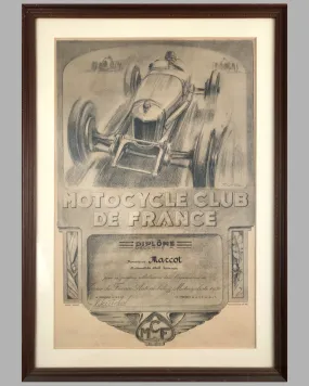 1930 Motorcycle Club de France diploma by Geo Ham