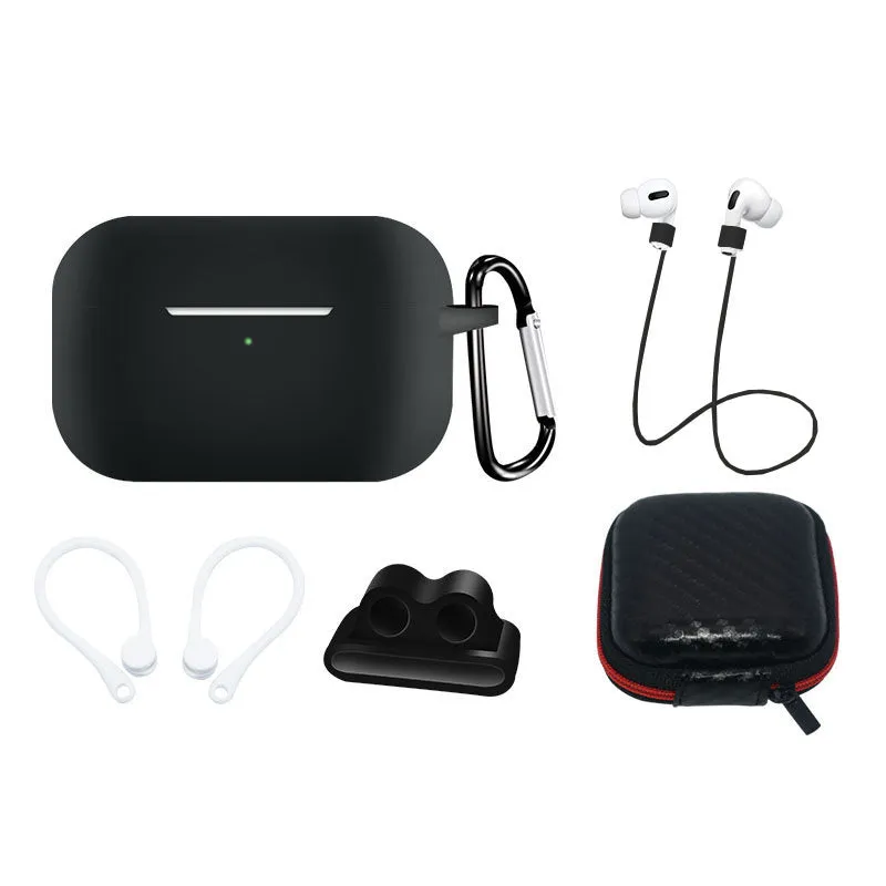 AirPods Pro (1 & 2. gen.) Hurtel Silikone Case Sæt m. Etui, Neck Strap & Ear Hook - Sort