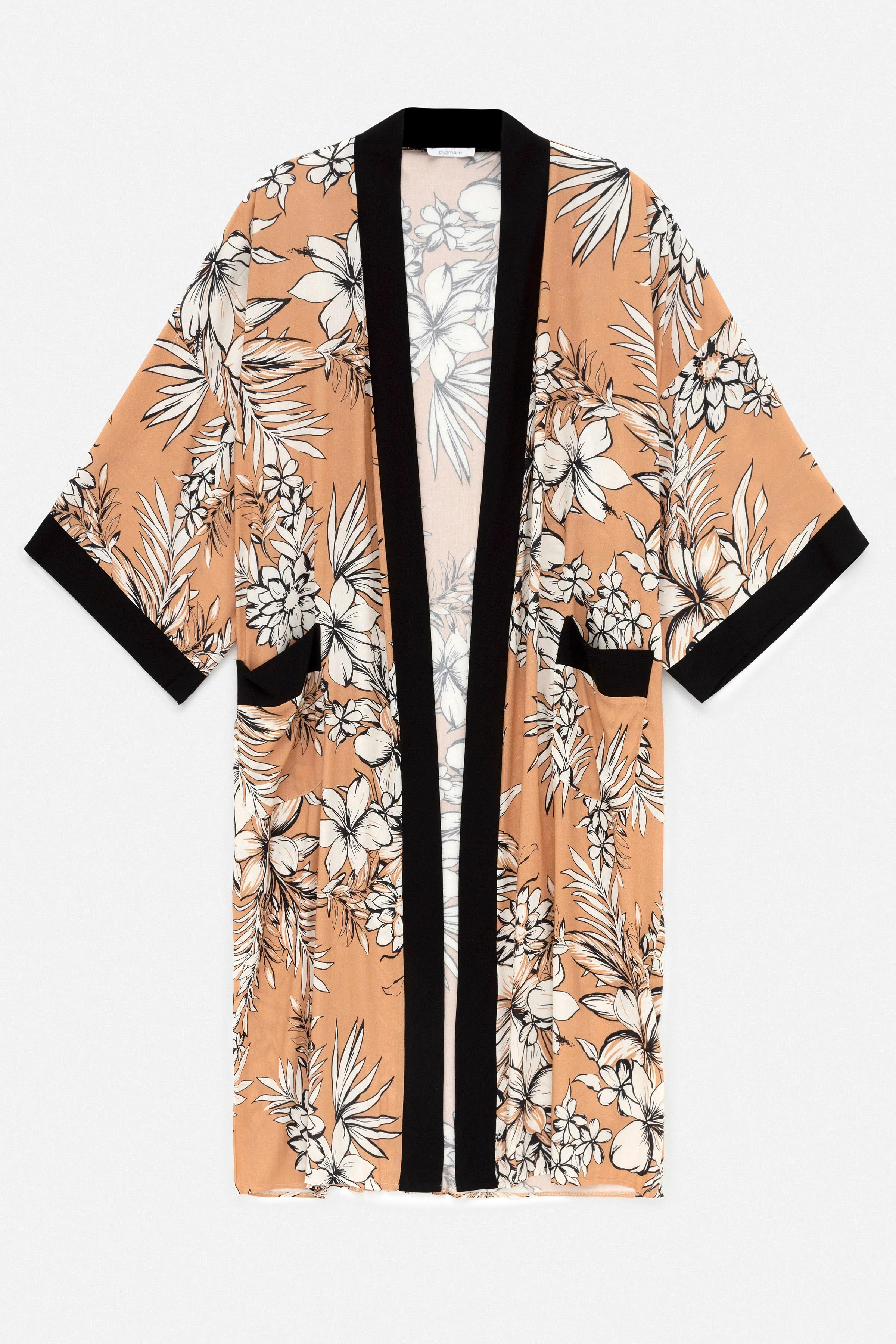 Açık kahve, çiçek desenli Elissa Kimono