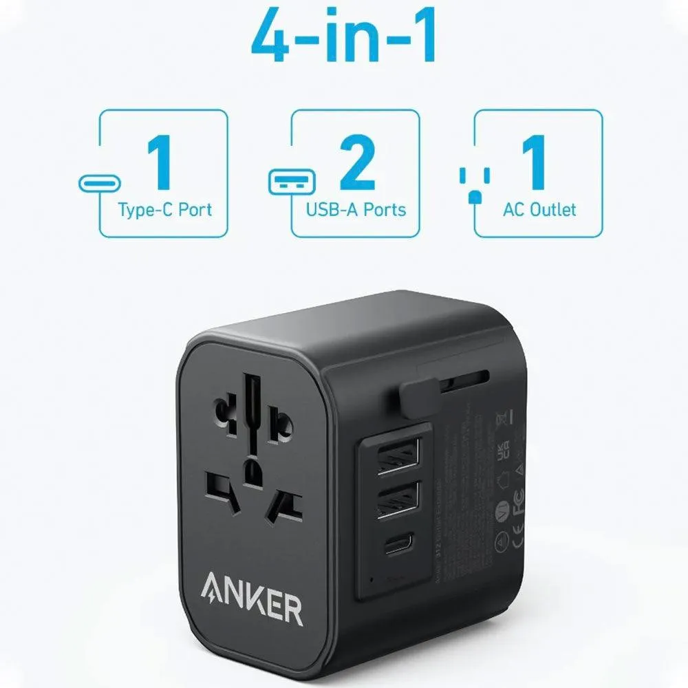 Anker 312 A9212K11 Outlet Extender Wall Charger 2x USB   Type-C 30W Fast Charging - Black