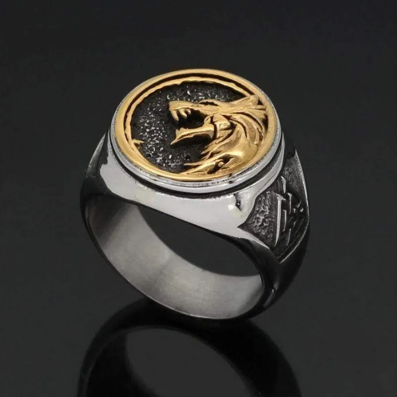 Bague tête de loup viking - acier inoxydable