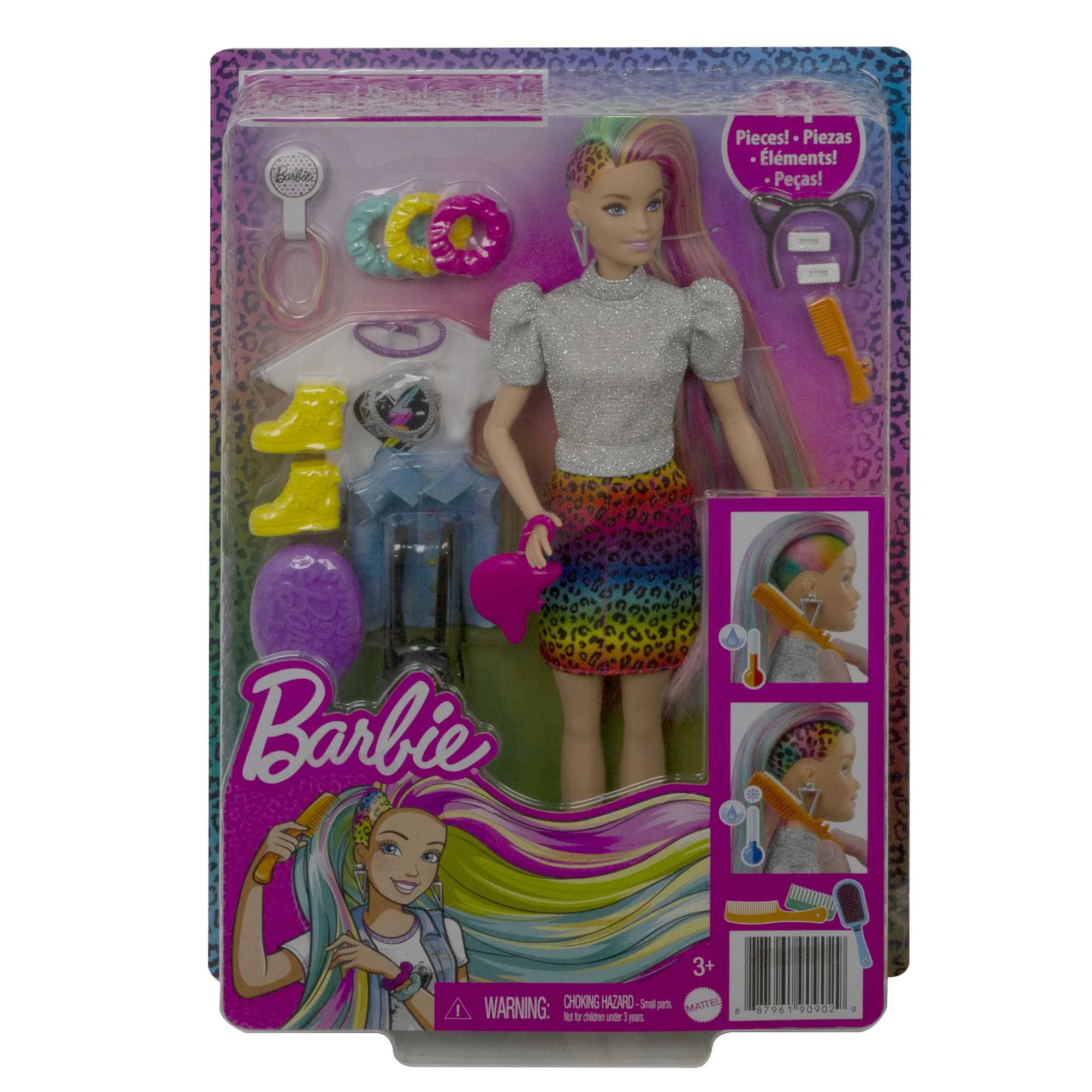 Barbie Fashion & Beauty Boneca Penteado Arco-íris Animal Print Loira