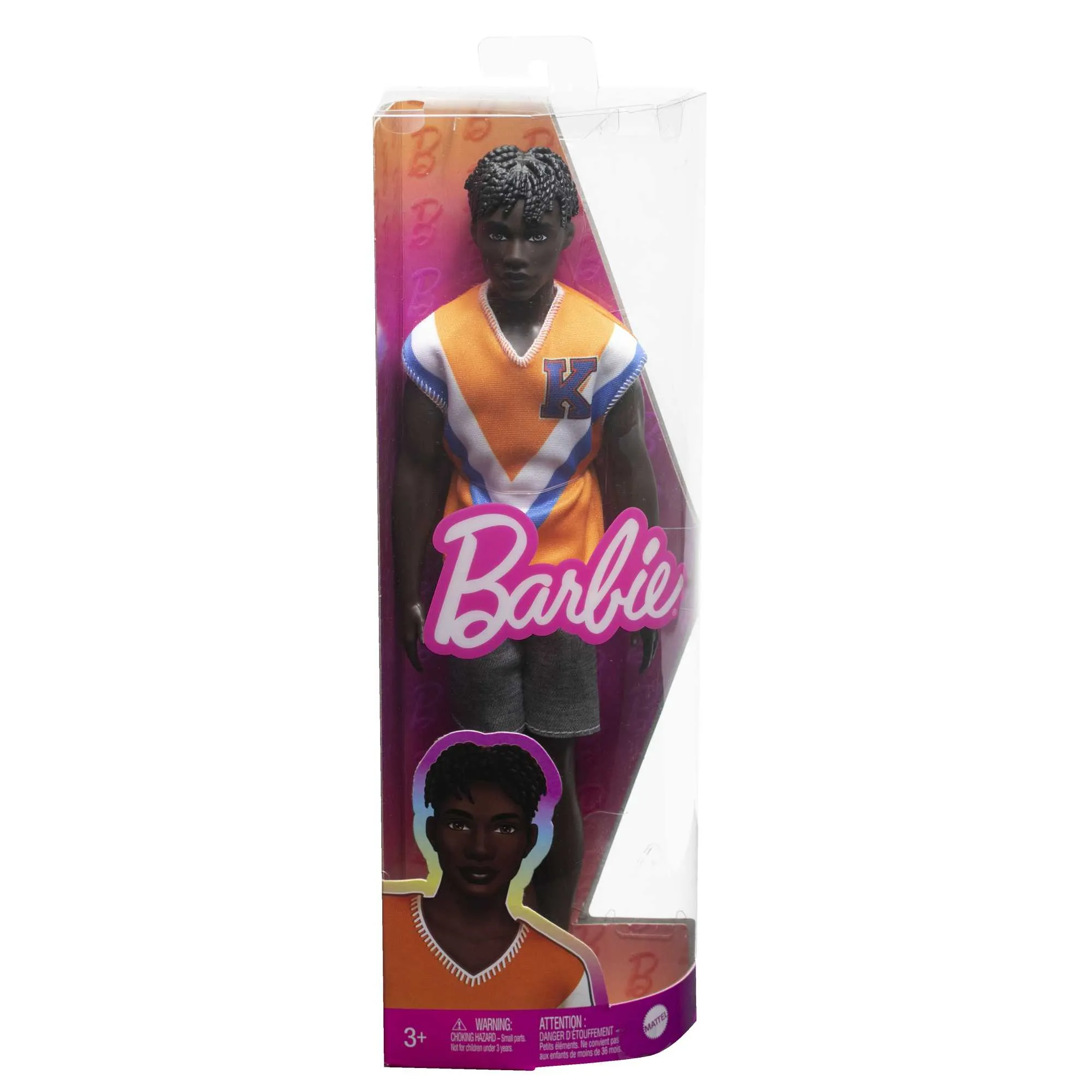 Barbie Fashion & Beauty Muñeco Ken con playera naranja y bermudas grises