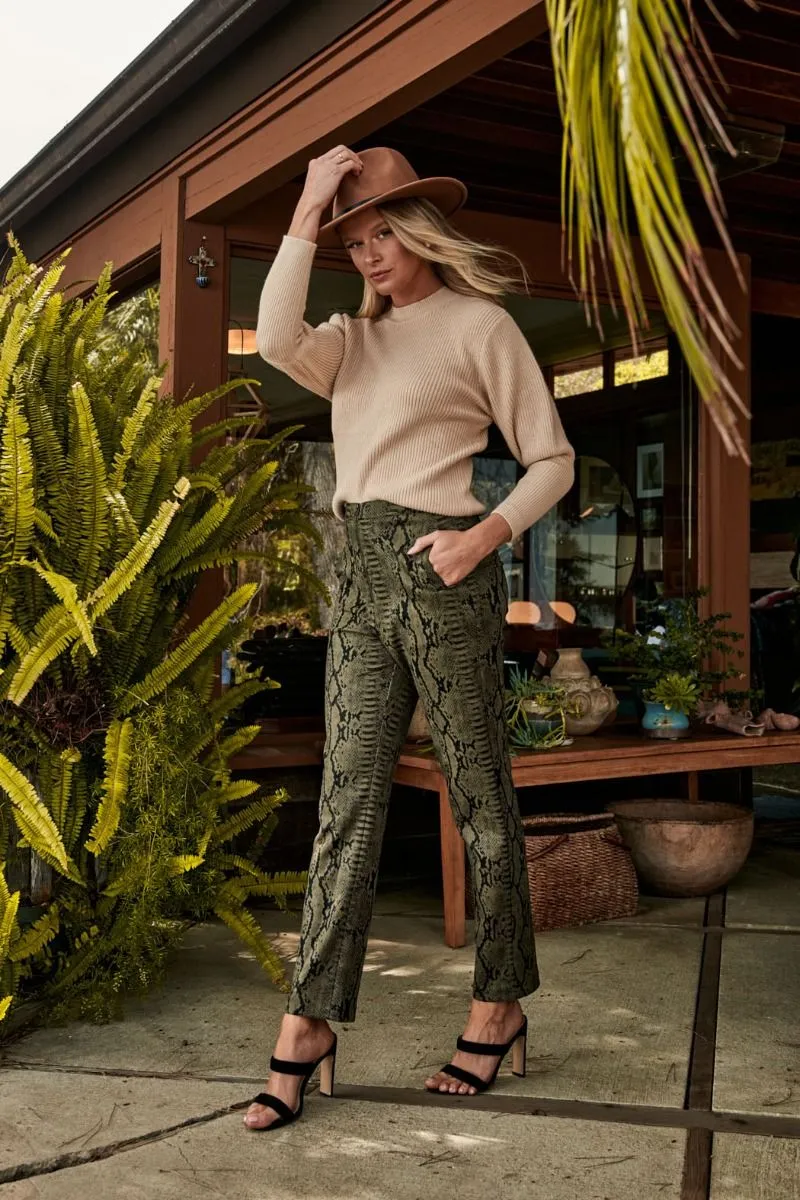 Born For This Faux Suede Snake Print Pants