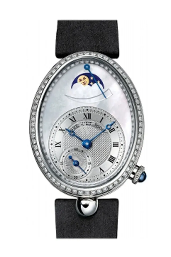 Breguet Reine De Naples Mother of Pearl Dial 18kt White Gold Diamond Black Satin Ladies Watch 8908BB52864D00D