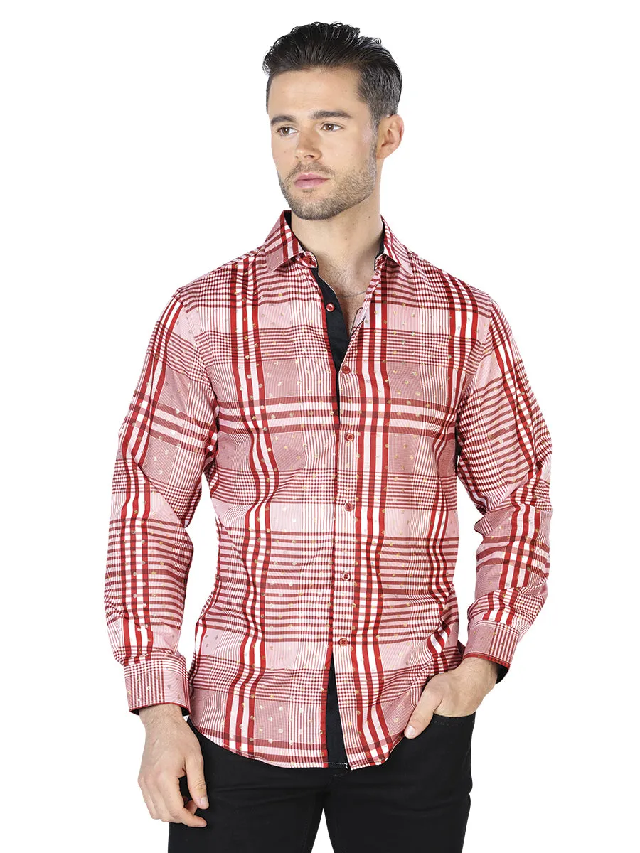 Camisa Casual Manga Larga Estampada Rojo/Blanco para Hombre 'El Señor de los Cielos' - ID: 44015