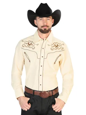 Camisa Vaquera Bordada Manga Larga Beige para Hombre 'El Señor de los Cielos' - ID: 42947