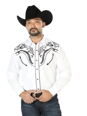 Camisa Vaquera Bordada Manga Larga Blanco para Hombre 'El Señor de los Cielos' - ID: 126692