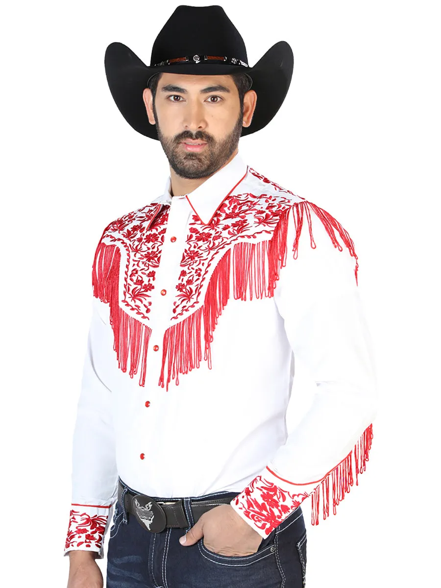 Camisa Vaquera Bordada Manga Larga Blanco para Hombre 'El Señor de los Cielos' - ID: 126708