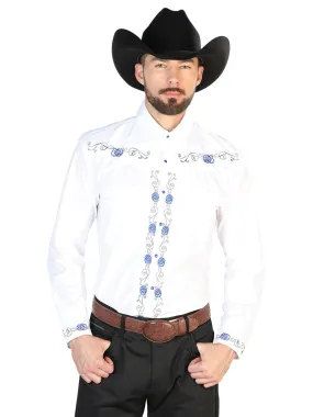 Camisa Vaquera Bordada Manga Larga Blanco para Hombre 'El Señor de los Cielos' - ID: 42938