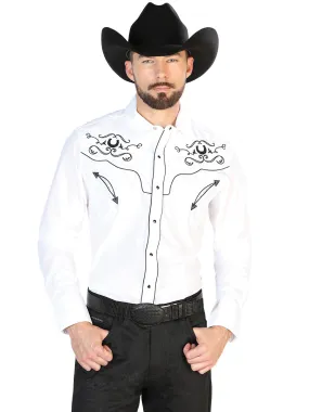 Camisa Vaquera Bordada Manga Larga Blanco para Hombre 'El Señor de los Cielos' - ID: 42946