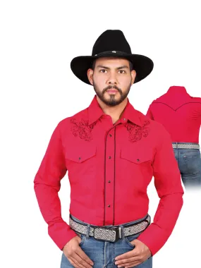 Camisa Vaquera Bordada Manga Larga Rojo para Hombre 'El Señor de los Cielos' - ID: 42956