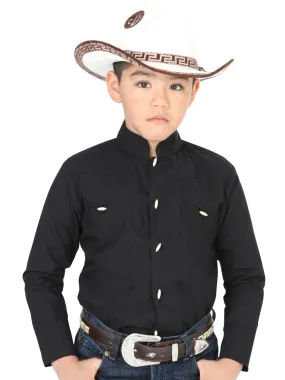 Camisa Vaquera Charra Manga Larga Negro para Niños 'El General' - ID: 40366