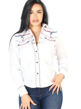 Camisa Vaquera Manga Larga Bordada Blanco para Mujer 'El Señor de los Cielos' - ID: 126681