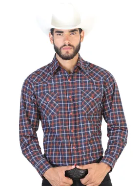 Camisa Vaquera Manga Larga de Bolsillos Estampada Cuadros Negro/Blanco para Hombre 'El Señor de los Cielos' - ID: 42541