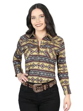 Camisa Vaquera Manga Larga de Broches Estampada Amarillo para Mujer 'El Señor de los Cielos' - ID: 44406