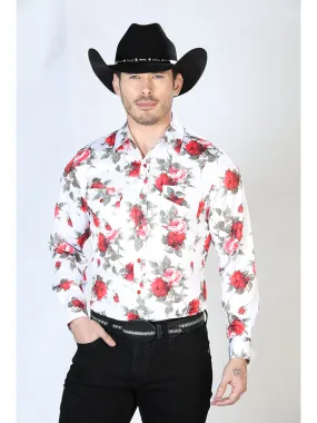 Camisa Vaquera Manga Larga de Broches Estampada Floral Blanco/Flores para Hombre 'El Señor de los Cielos' - ID: 43935