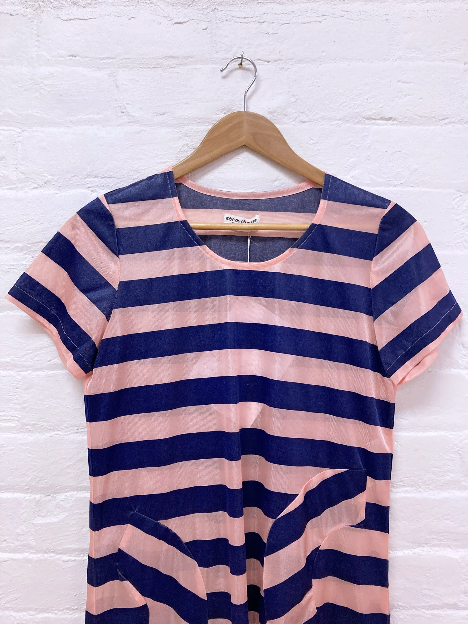 Comme des Garcons 1996 pink and blue stripe deformed short sleeve dress