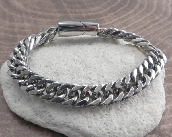 Cuban Coil Magnetic Lock Stainless Steel Bracelet 8.5