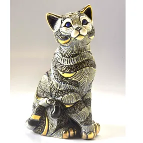 De Rosa Large Blue Striped Cat Sitting Figurine