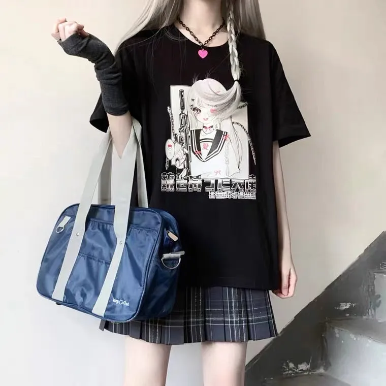 JAPANESE DARK GIRL PRINTING OVERSIZE T-SHIRT BY50053