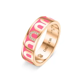 L’Arc de DAVIDOR Ring MM, 18k Rose Gold with Flamant Lacquered Ceramic and Porta Simple Diamonds