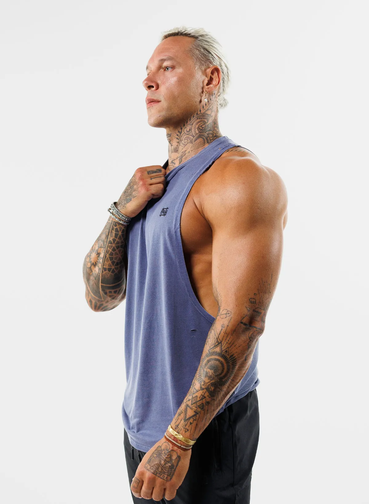 MOTO DISTRESSED BRO TANK - BLUE