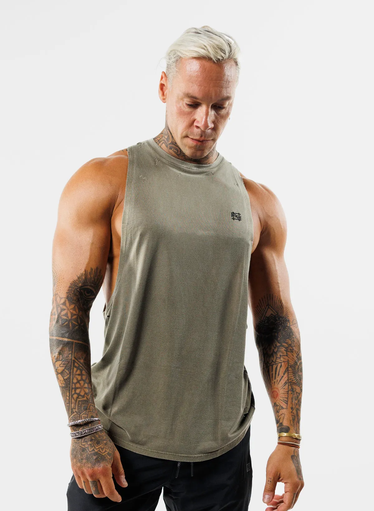 MOTO DISTRESSED BRO TANK - OLIVE