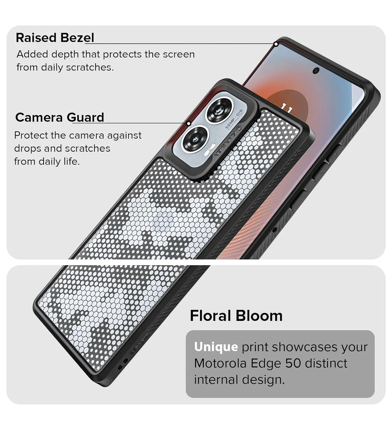 Moto Edge 50 Fusion Back Cover Case | Impulse - Black (Honeycomb)