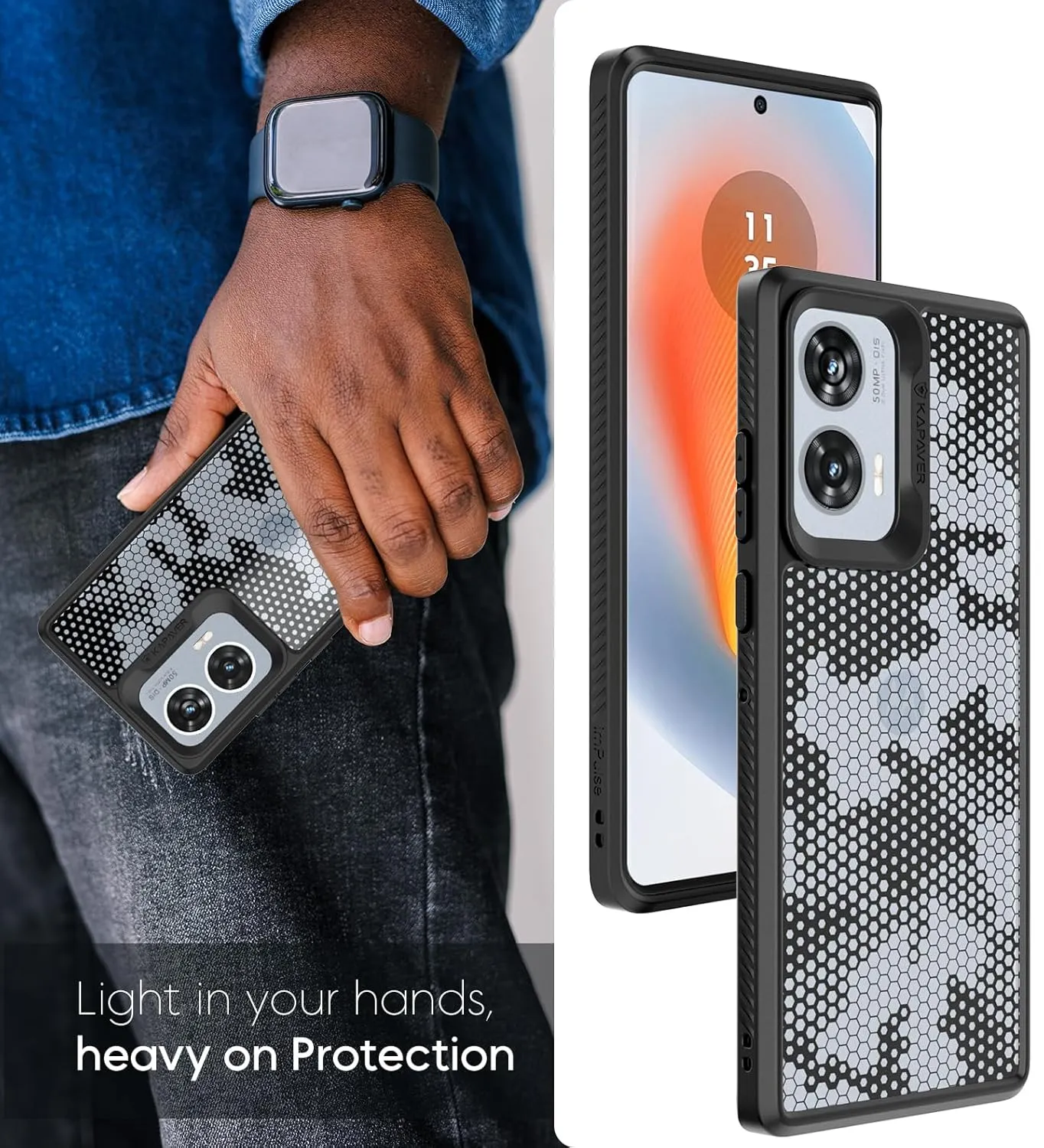 Moto Edge 50 Fusion Back Cover Case | Impulse - Black (Honeycomb)