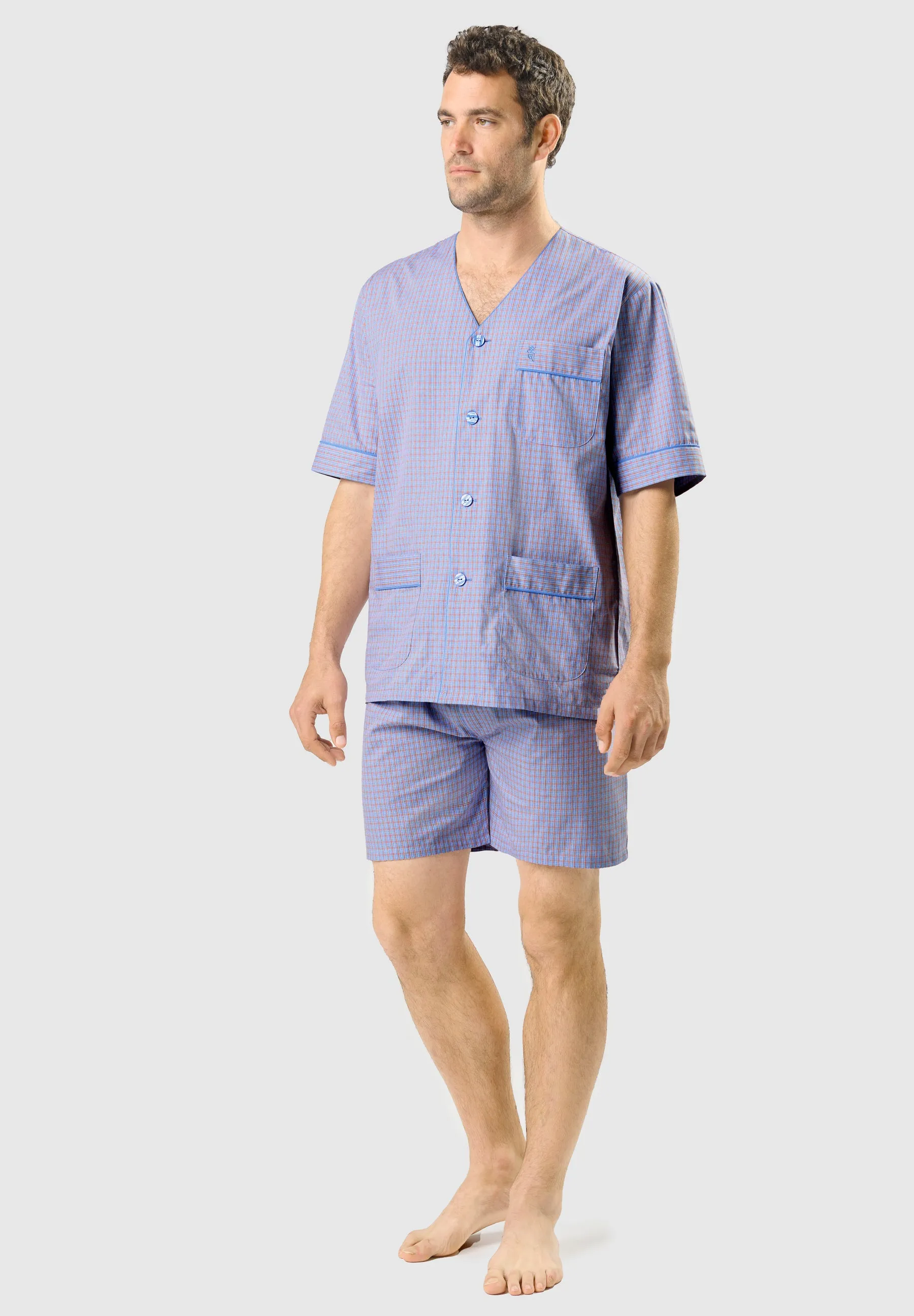 Pijama Hombre Corto Judo Popelín Cuadros - Azul 4538_30