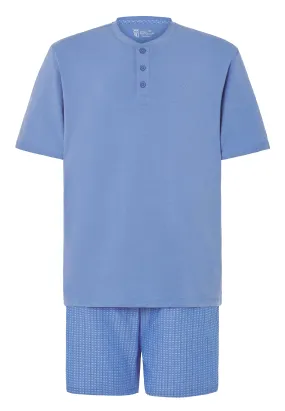 Pijama Hombre Corto Tapeta Punto Liso Tela Estampado - Azul 3606_37