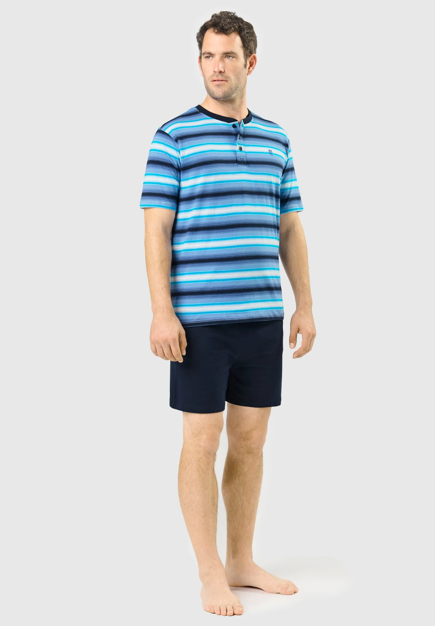 Pijama Hombre Corto Tapeta Punto Rayas - Azul 3036_33