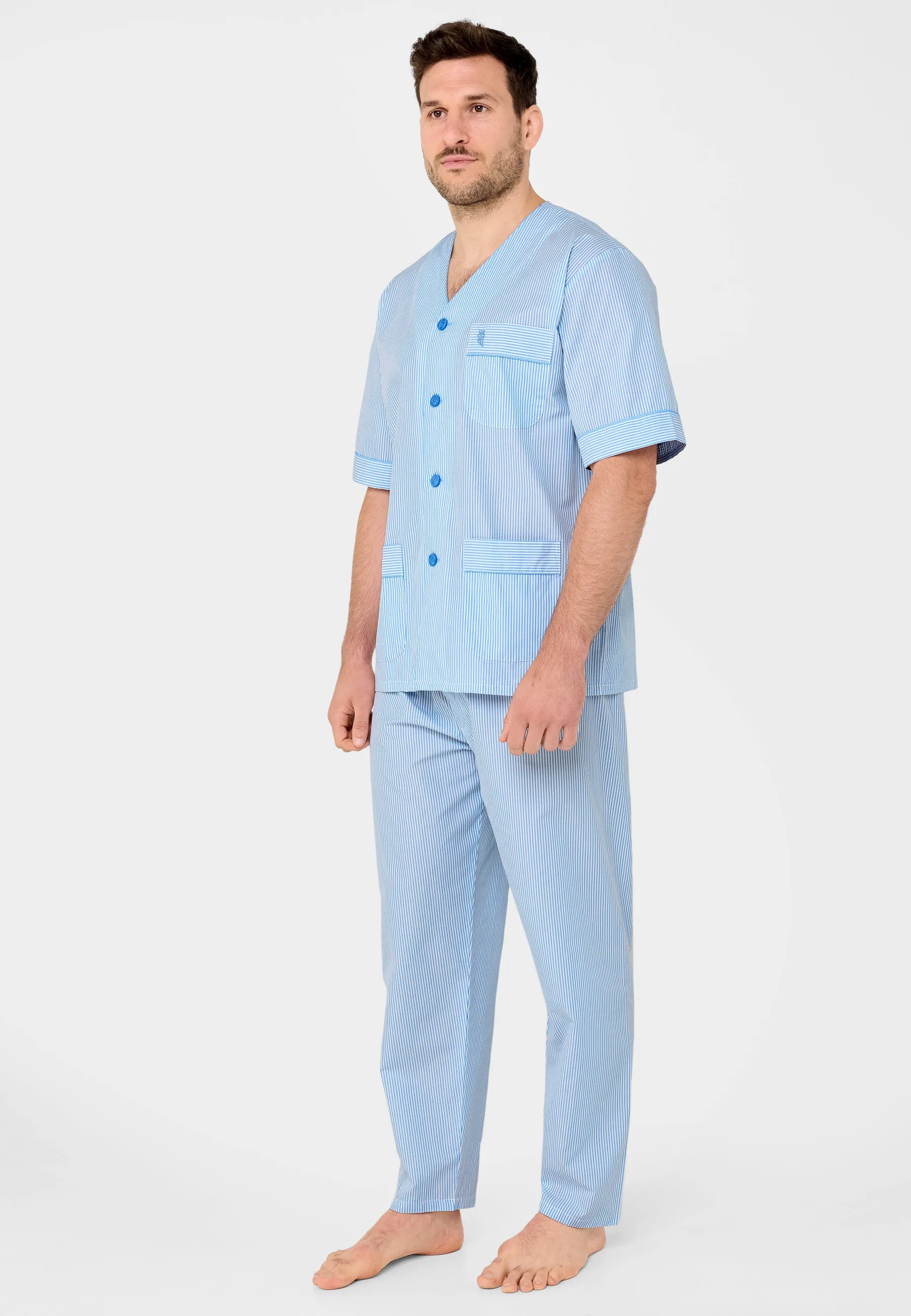 Pijama Hombre Corto/Largo Popelín Rayas - Azul 6912_30