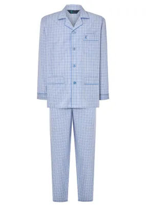 Pijama Hombre Largo Solapa Popelín Cuadros - Azul 1528_30