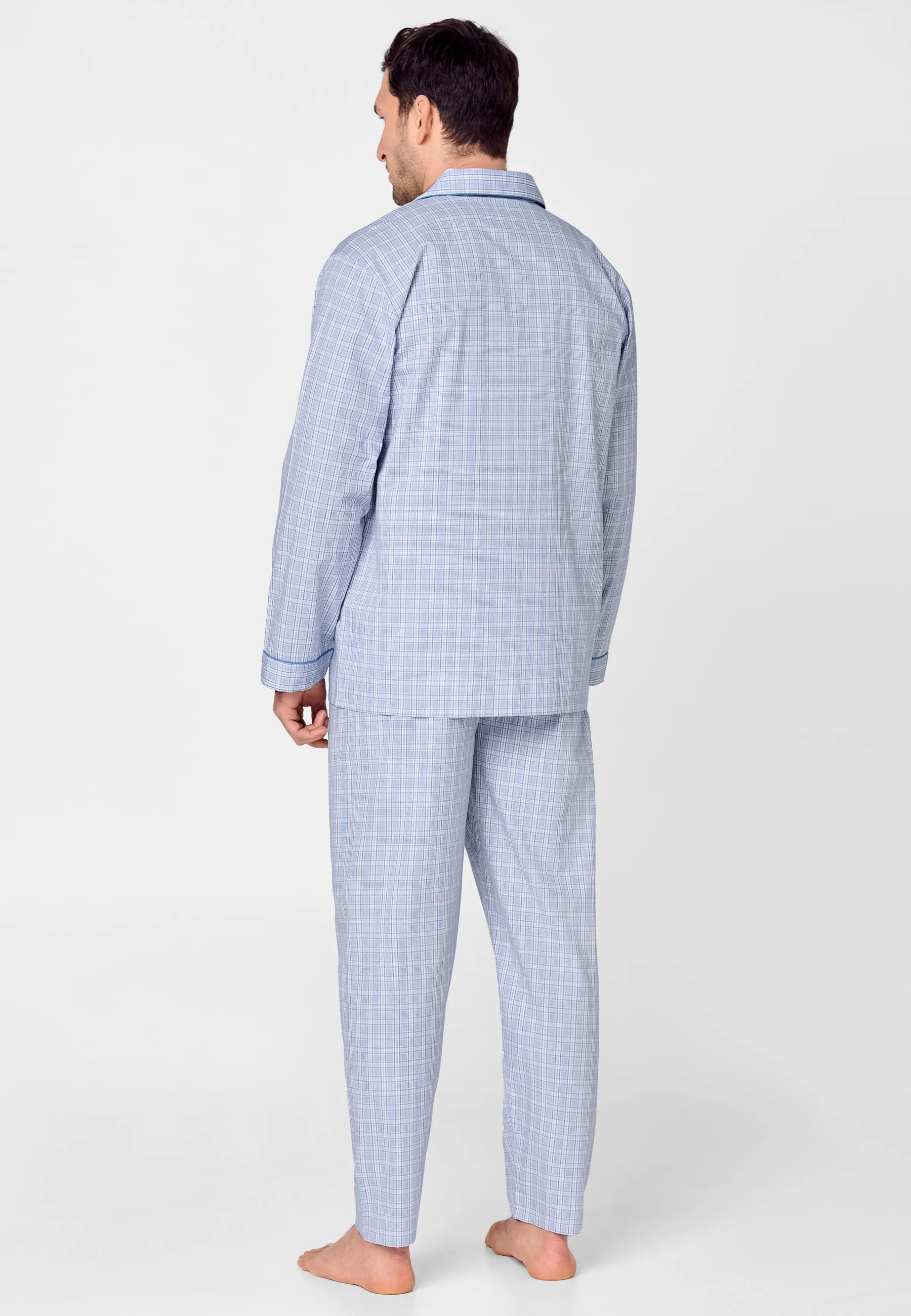 Pijama Hombre Largo Solapa Popelín Cuadros - Azul 1528_30