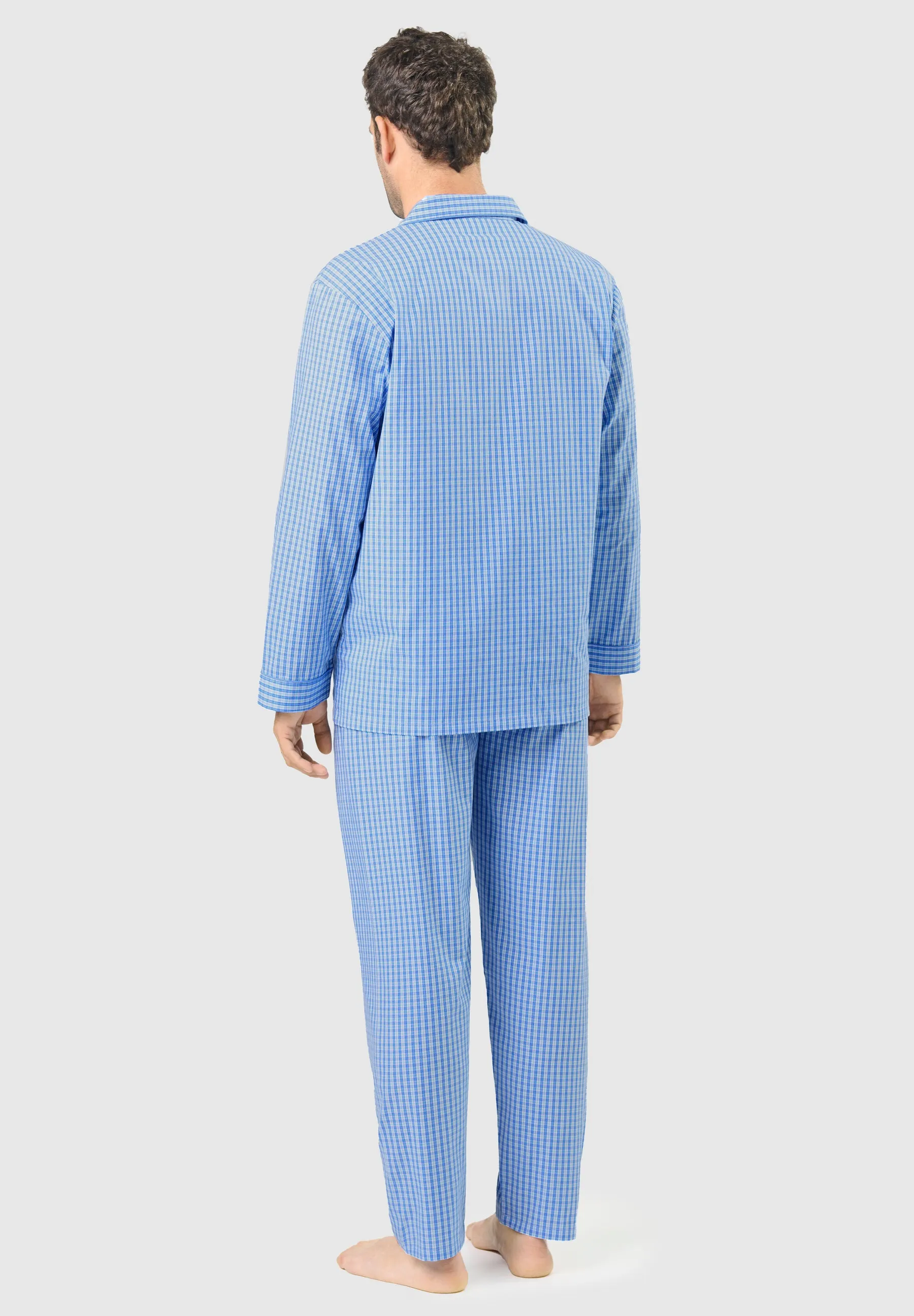 Pijama Hombre Largo Solapa Popelín Cuadros - Azul 1536_36