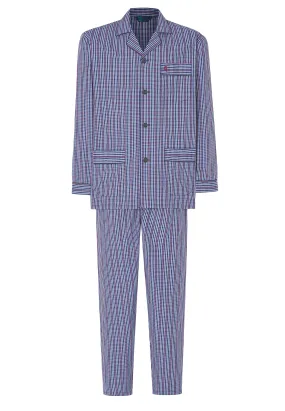 Pijama Hombre Largo Solapa Popelín Cuadros - Azul 2986_33