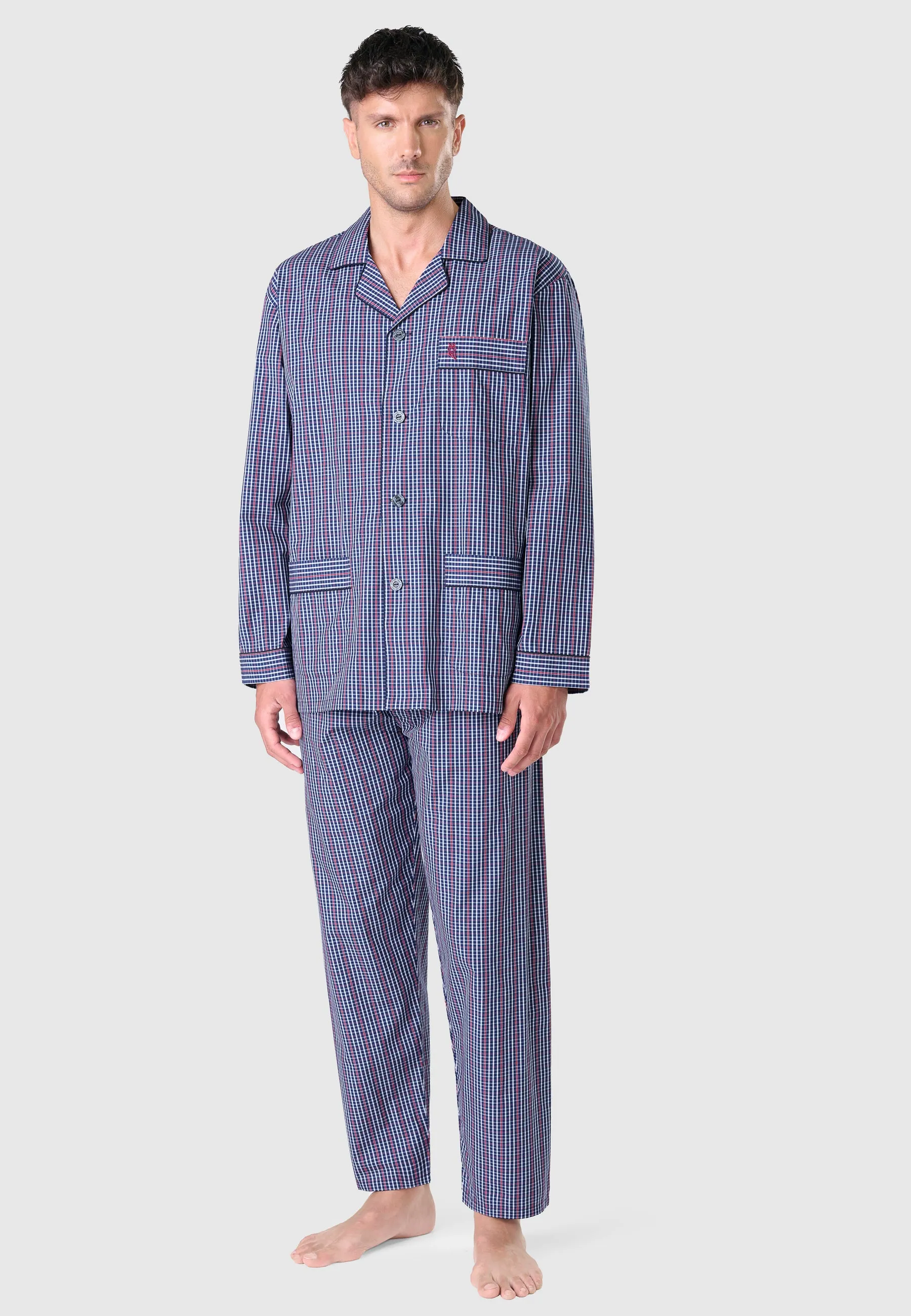 Pijama Hombre Largo Solapa Popelín Cuadros - Azul 2986_33