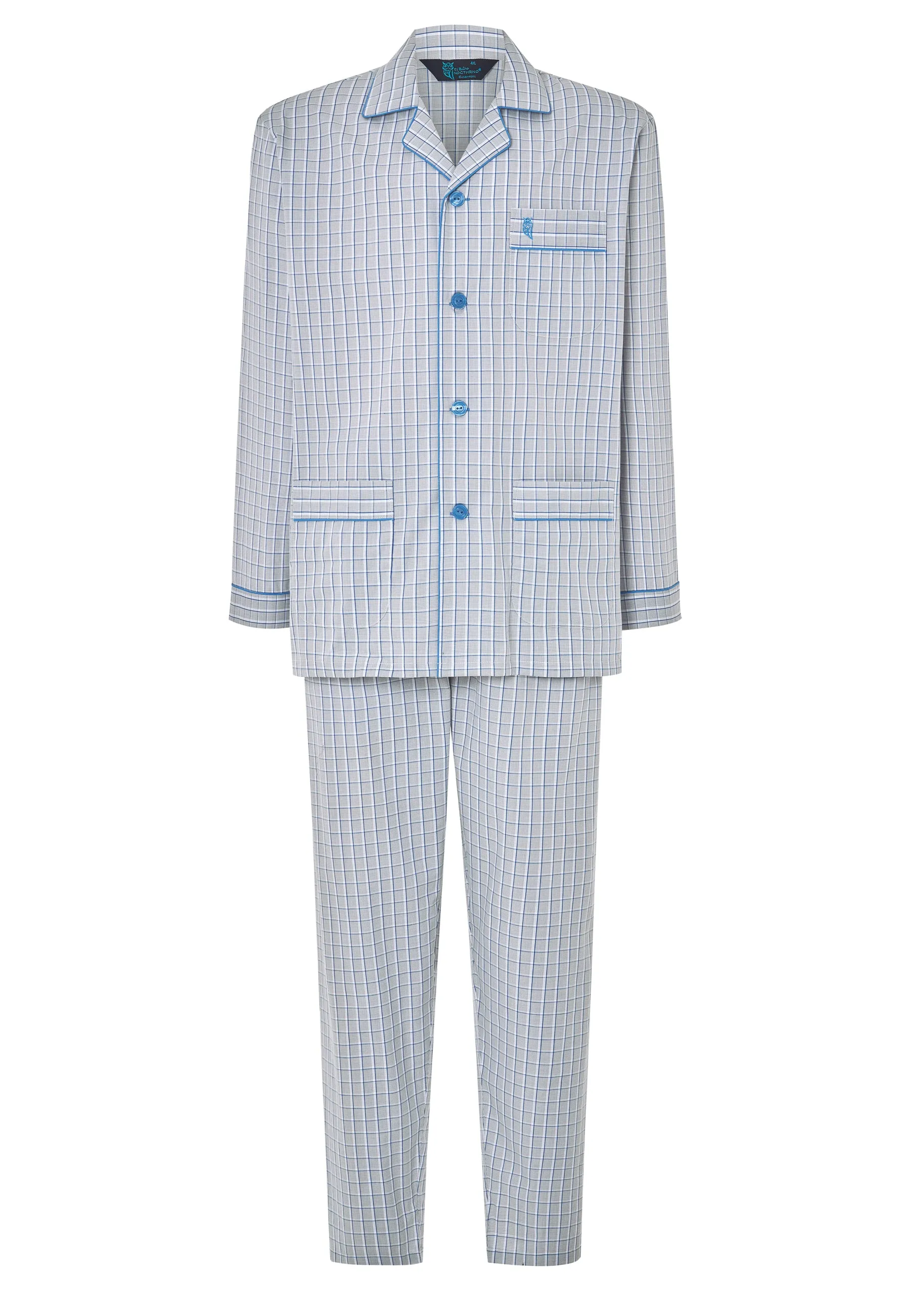 Pijama Hombre Largo Solapa Popelín Cuadros - Gris 1530_20