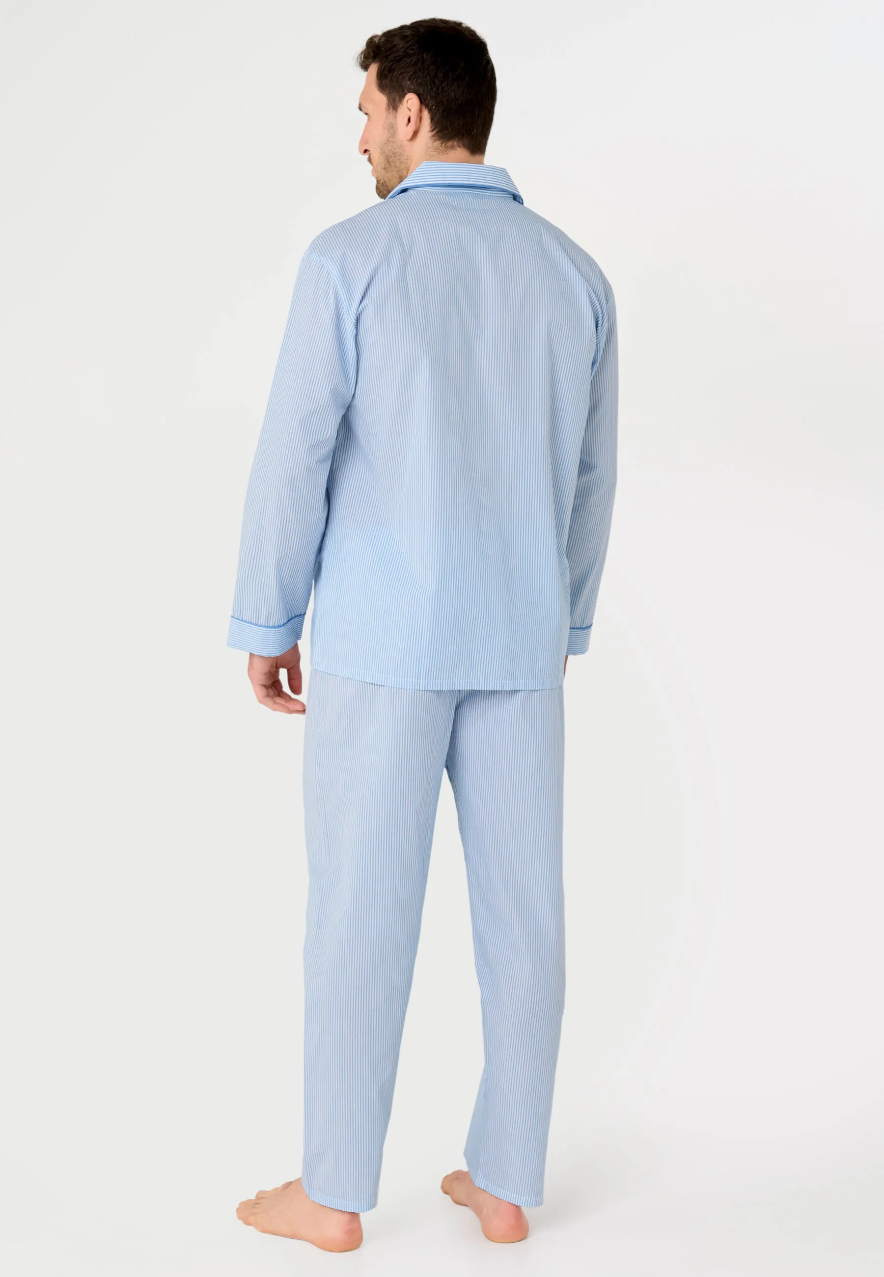 Pijama Hombre Largo Solapa Popelín Rayas - Azul 1912_30