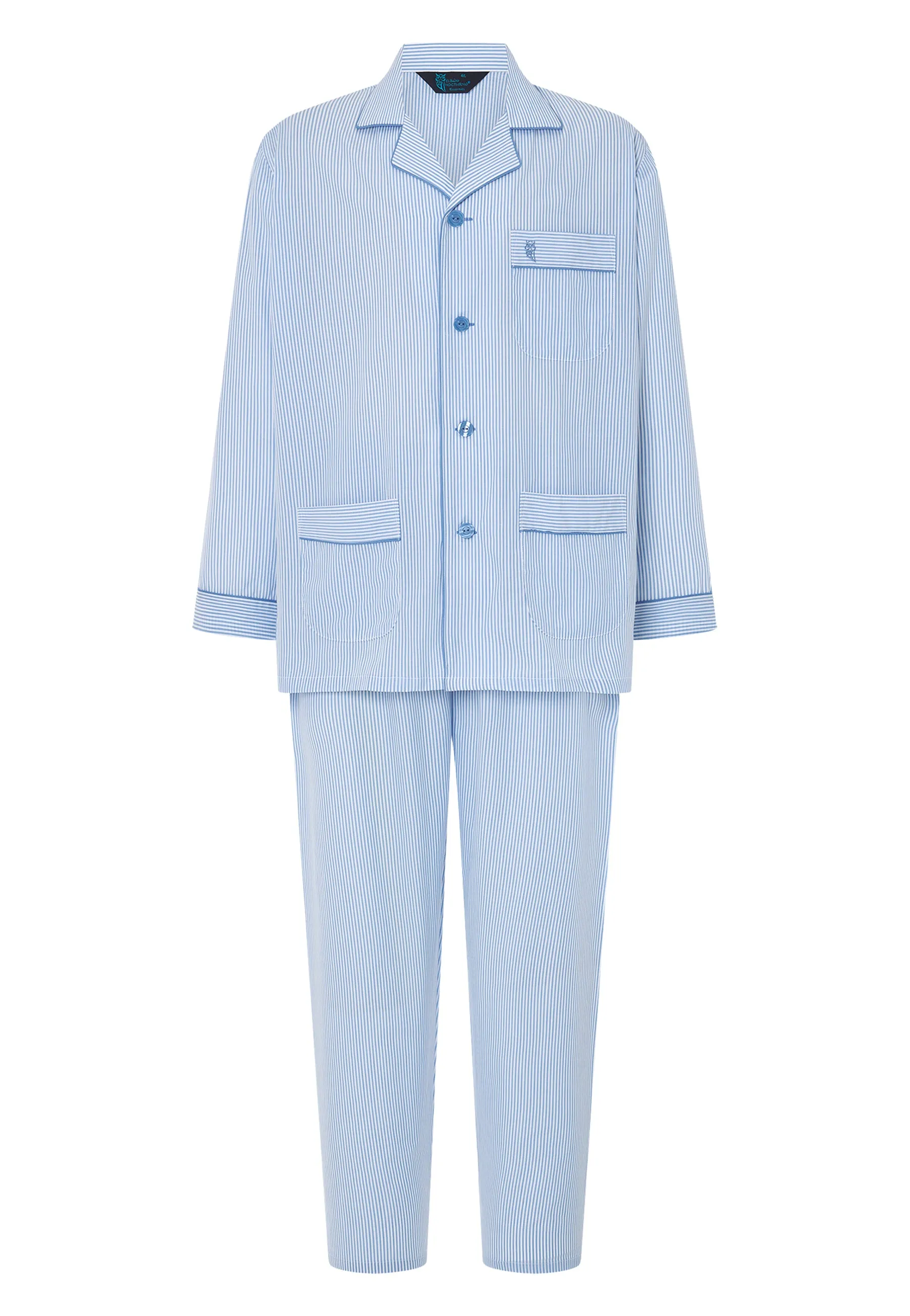 Pijama Hombre Largo Solapa Popelín Rayas - Azul 1912_30