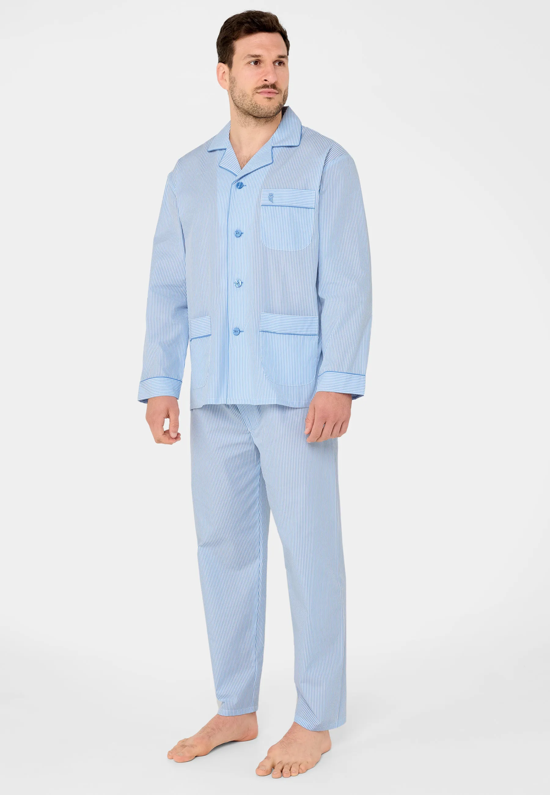 Pijama Hombre Largo Solapa Popelín Rayas - Azul 1912_30