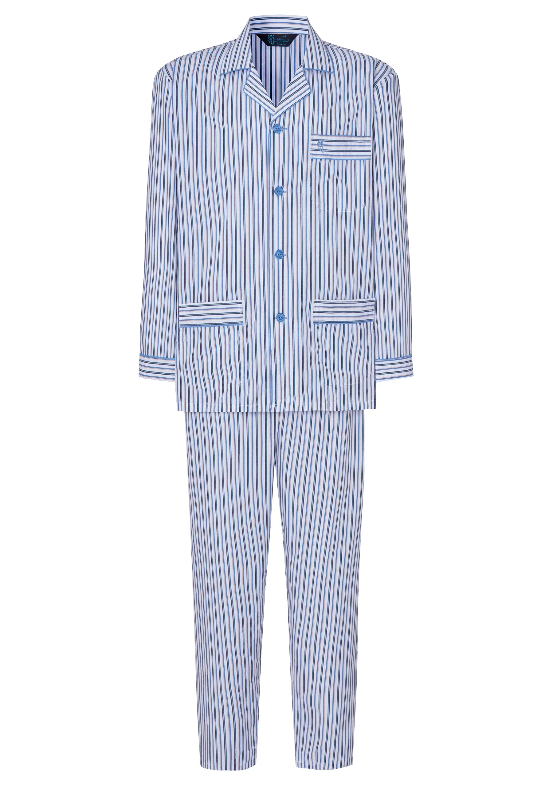 Pijama Hombre Largo Solapa Popelín Rayas - Blanco 1537_01