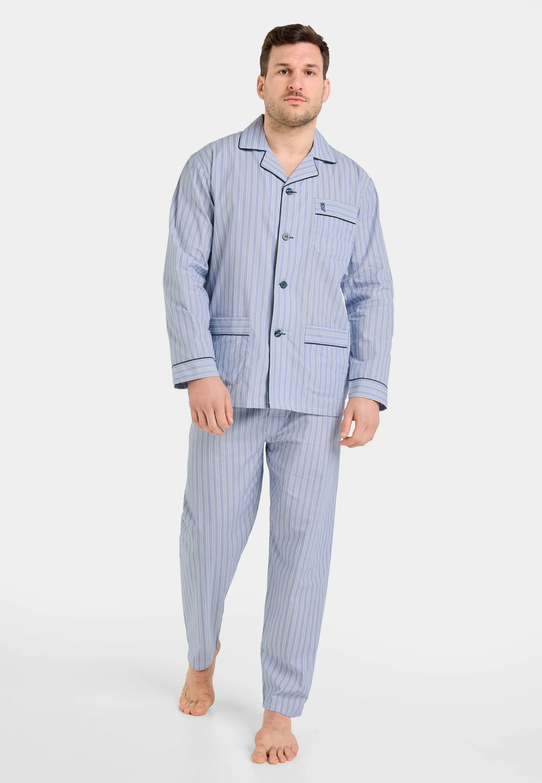 Pijama Hombre Largo Solapa Popelín Rayas - Gris 1527_20