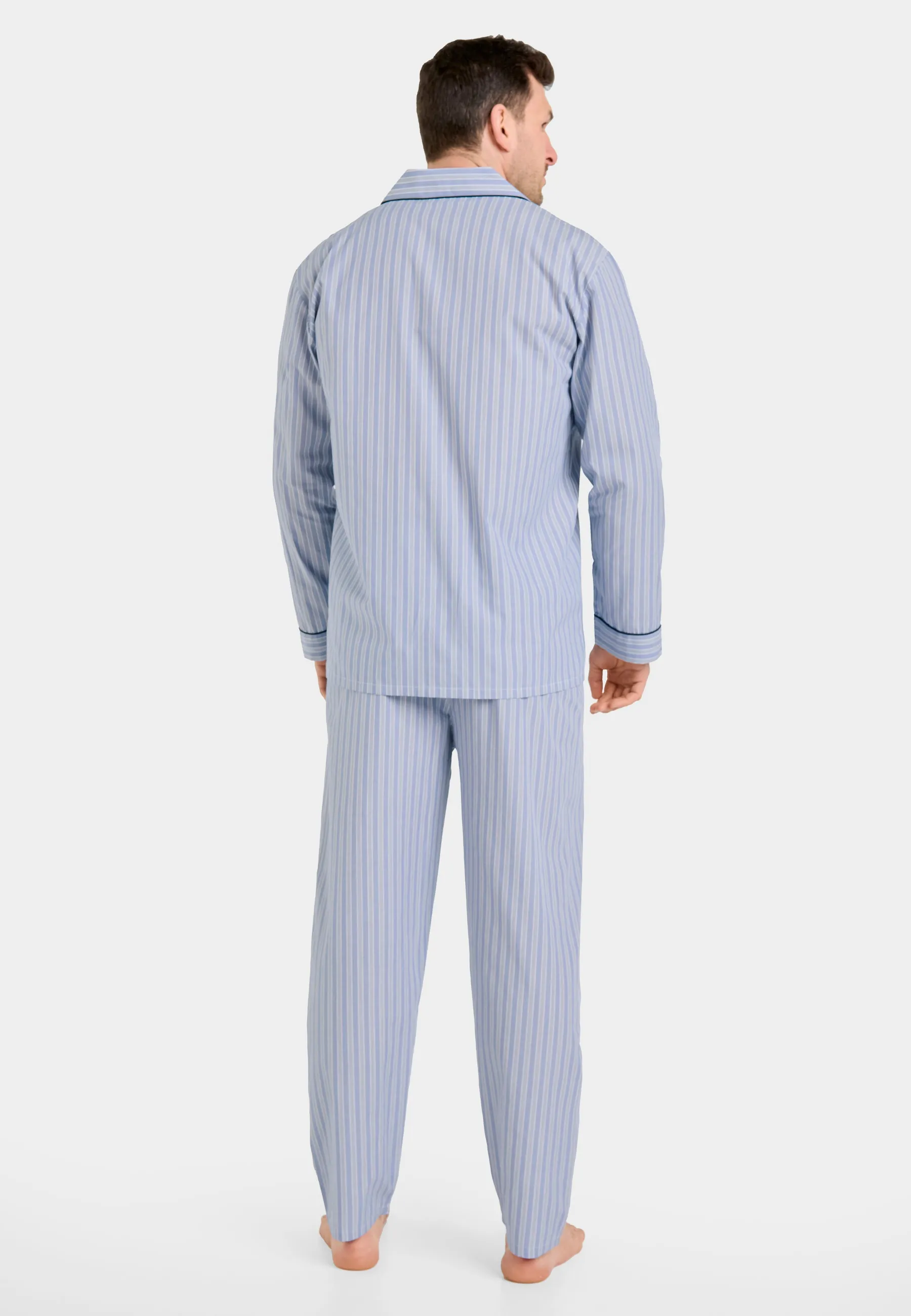 Pijama Hombre Largo Solapa Popelín Rayas - Gris 1527_20