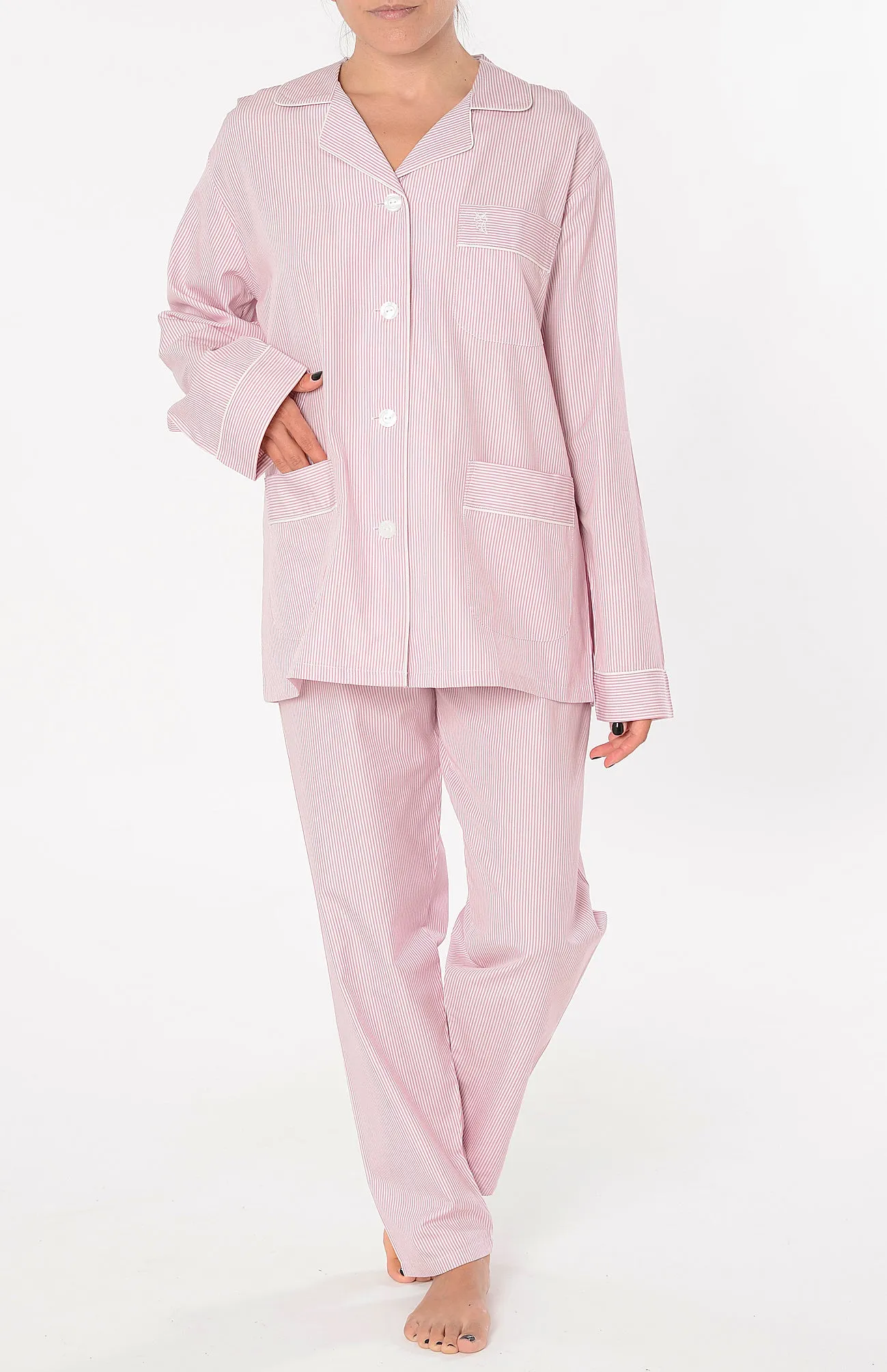 Pijama Mujer Largo Solapa Popelín Rayas - Rosa 0202_94