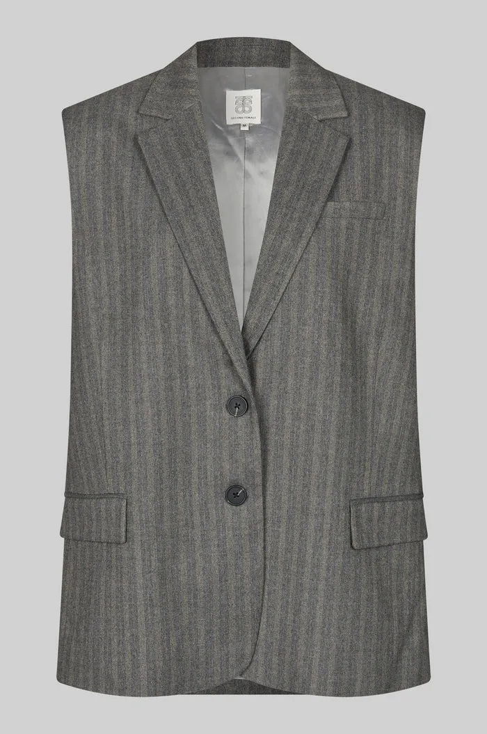 SECOND FEMALE | CHALECO MUJER | HOLLANDA OVERSIZE WAISTCOAT DARK GREY MELANGE | GRIS